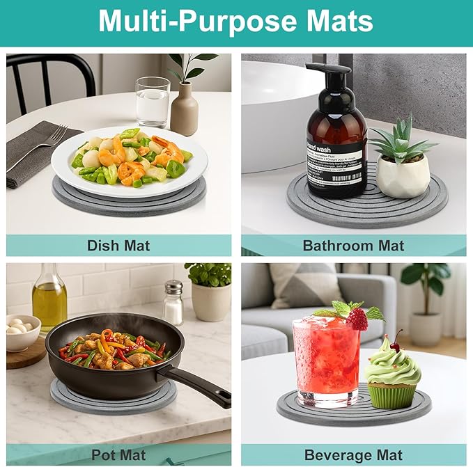 3 Pack Diatomite Stone Drying Round Trays for Kitchen Counter Decor Trivets for Hot Dishes Decorative Bathroom Sink Tray Silicone Ceramic Trivets for Hot Pots and Pans Large Coasters Marble Trivet