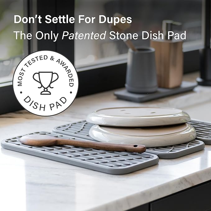 Dorai Home Dish Pad – Quick-Dry Diatomite Stone Drying Mat for Kitchen Counter, 19.9" x 15.2" x 0.52", Slate