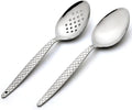 Chef Kunz Spoon | Pack of 2 | 18/10 Stainless Steel Professional Chef's 9 inch Solid Bowl Silver Plating Spoon | Non-Slip Grip Spoons for Basting, Quenelle, Serving, Sauces