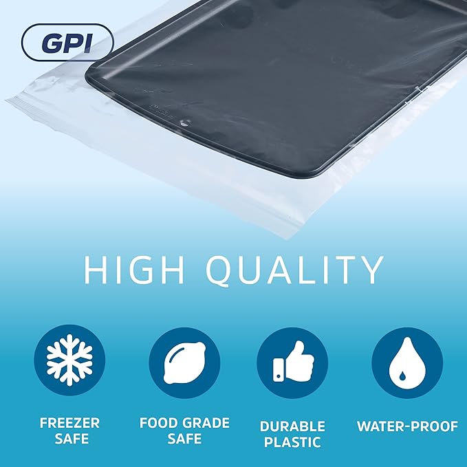 GPI - Extra-large Zip Bags, 14" x 20" Large Reclosable Lock Zip Bags, Clear Plastic Zipper Storage Bags with Zip Top Lock for Freezer, Apparel, Clothing, Food, Supplies - 100 Count