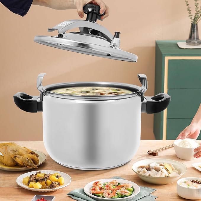 26L Stainless Steel Pressure Cooker, 60Kpa High Pressure Cooker with Safety Valve & Pressure Release, 201 Stainless Steel Cooking Pot for Induction, Gas, Electric Stoves, Home & Restaurant Use