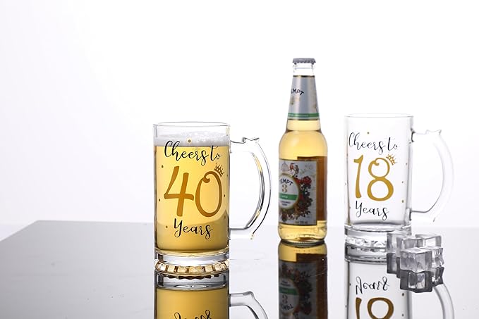 40th Birthday Gift，Men and Women Cheering 40th Birthday Beer Mugs，Cheers to the 40th Anniversary Beer Glass，40th Birthday Party Wedding Anniversary Decorative Gift, 18 Ounce (Cheers to 40 Years)