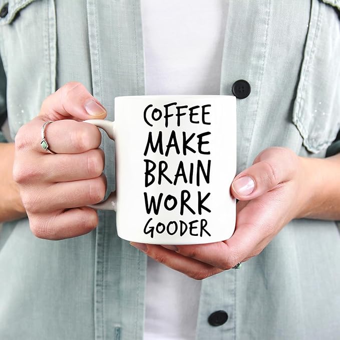 Veracco Coffee Make Brain Work Gooder Mug Funny Coffee Lover Gift Humorous Idea Family Friends Birthday Presents Sarcastic Office Berserk Tea Cup Caffeine Addict Brain Booster Gooder Vibes