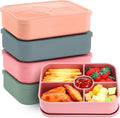 4 Pack Silicone Bento Boxes for Adults, 5 Compartment Reusable Lunch Containers with Sauce Section, Leakproof Meal Prep Snack Box Microwave & Dishwasher Safe for Work School Office(Dark Color)