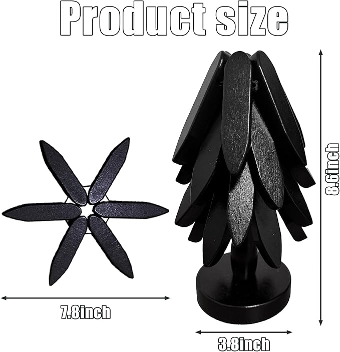 Wooden Trivets for Hot Dishes, Tree Shape Trivet Set, 4 Walnut Wood + 1 Stand stored Like a Christmas Tree,Foldable Kitchen Wooden Trivet,for Hot Dishes、Pot、Bowl、Teapot、Hot Pot Holder (Black)