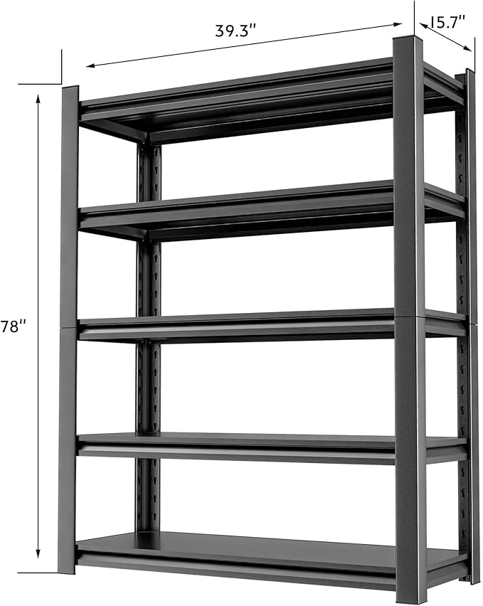 Metal Garage Shelving Unit, 5 Tier Heavy Duty Storage Shelf, Utility, and Industrial Use - Durable Metal Storage Rack Shelving, Garage Storage Shelf Organizer 16" D x40 W x78 H