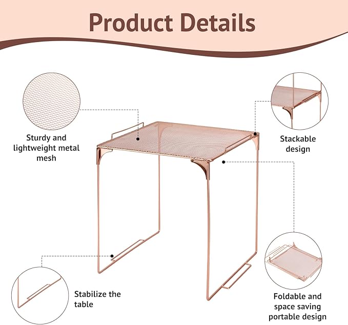 Locker Organizer Shelf Stackable Extra Locker Shelf for School Locker Organizer Storage Cabinet Accessories Suitable for School, Office, and Home use (1, Rose Gold)