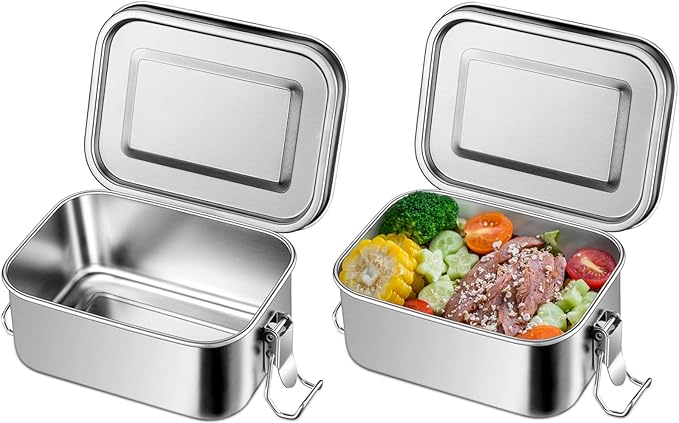 Leonyo 2 Pack 18.6oz 18/10 Stainless Steel Lunch Box, 550ml Mini Reusable Metal Bento Box, Leak-Proof Small Food Snack Containers for Camping, Dishwasher Safe, Oven Safe Except for Lid