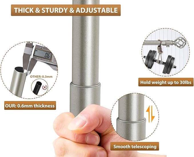 KAMANINA 1 Inch Double Curtain Rods 66 to 120 Inches (5.5-10 Feet) Telescoping Heavy Duty Drapery Rod for Windows 54 to 115 with Twisted Cage Finials, Antique Silver