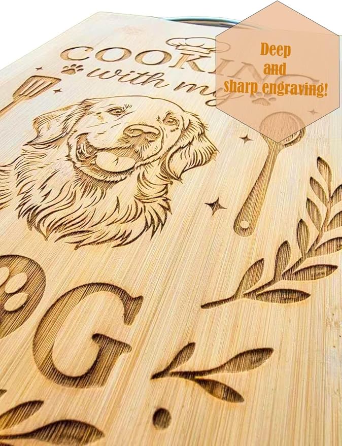 Bamboo Cutting Board, Engraved Dog Lover Gift, Handmade Kitchen Decor – Cooking with My Dog (Schnauzer)