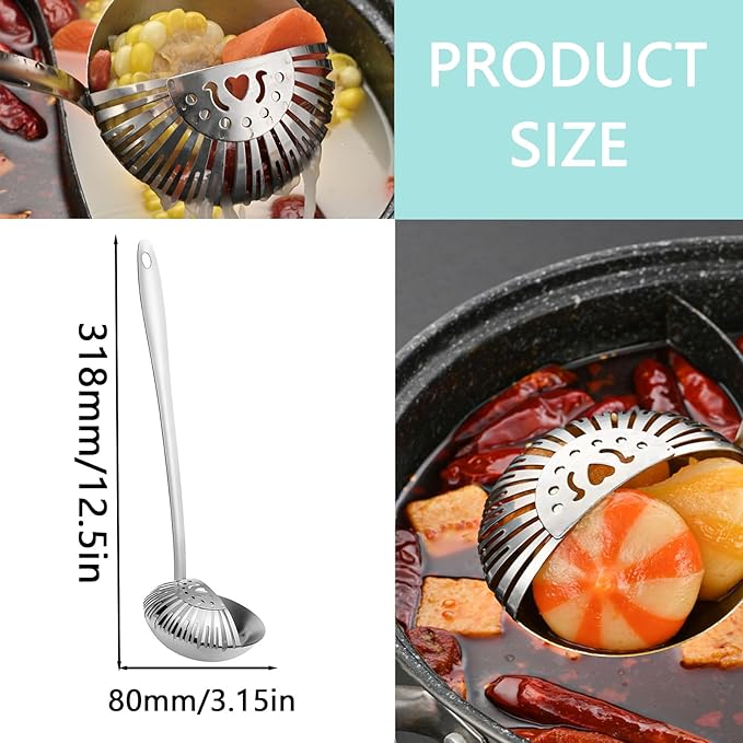 2 Pcs Hot Pot Dual Purpose Stainless Steel Soup Ladle, Gold Silver Soup Filter Oil Filter Spoon