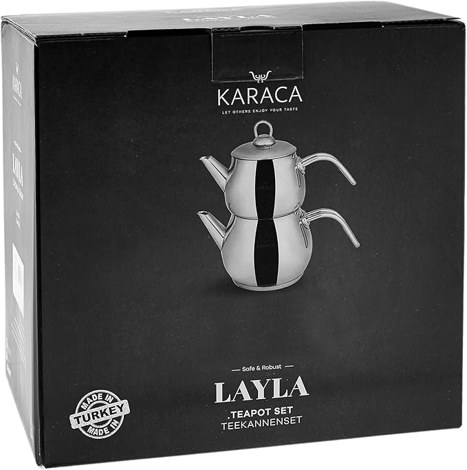 Karaca Layla Teapot Edelstahl, Turkischer Teekocher, Wasserkocher, Teekanne: 1 L Wasserkocher: 1,75 L, Türkisches Teekannen, Kayra Teekannen Set Metal
