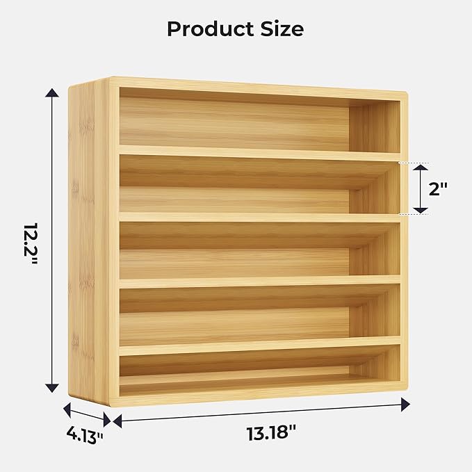Orimade 4 Tier Spice Rack Organizer for Cabinet with 28 Plastic Spice Jars, Freestanding Bamboo Seasoning Rack for Countertop, Cupboard, Pantry, Kitchen, 13.18 x 4.13 x 12.2 inches