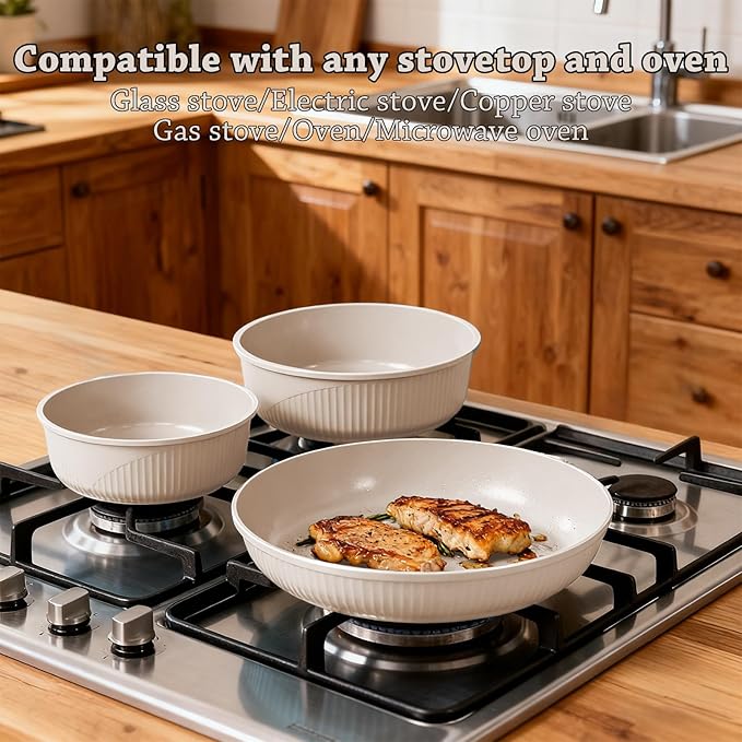 24 Pcs pots and pans set,pots and pans set non stick,Oven-safe and dishwasher-safe,PFAS/PFOA Free,Induction Dishwasher Oven Safe cookware set (White)