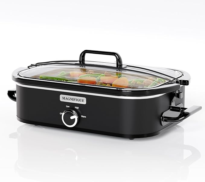 [NEW] MAGNIFIQUE 4-Quart Slow Cooker with Casserole Manual Warm Setting - Perfect Kitchen Small Appliance for Family Dinners, Dishwasher Safe Crock, Black