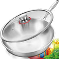 LOLYKITCH Tri-Ply 13 Inch Stainless Steel Wok Pan with Lid, Stir-Frying Pan,Induction Wok,Dishwasher and Oven Safe,Heavy Duty and Detachable handle.