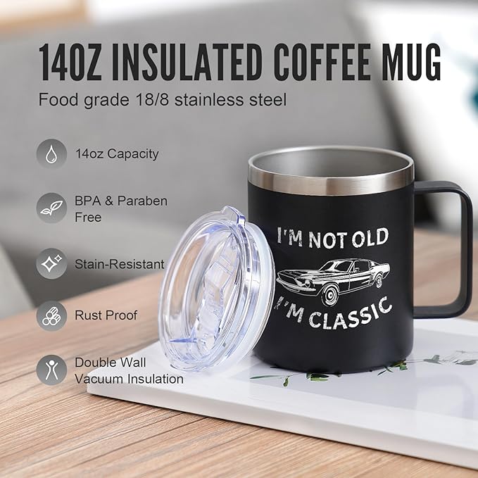 NOWWISH "I Am Not Old Mug - 14oz Coffee Mug for Men, Christmas Birthday Gifts for Dad Husband Grandpa, Stocking Stuffers (Black)