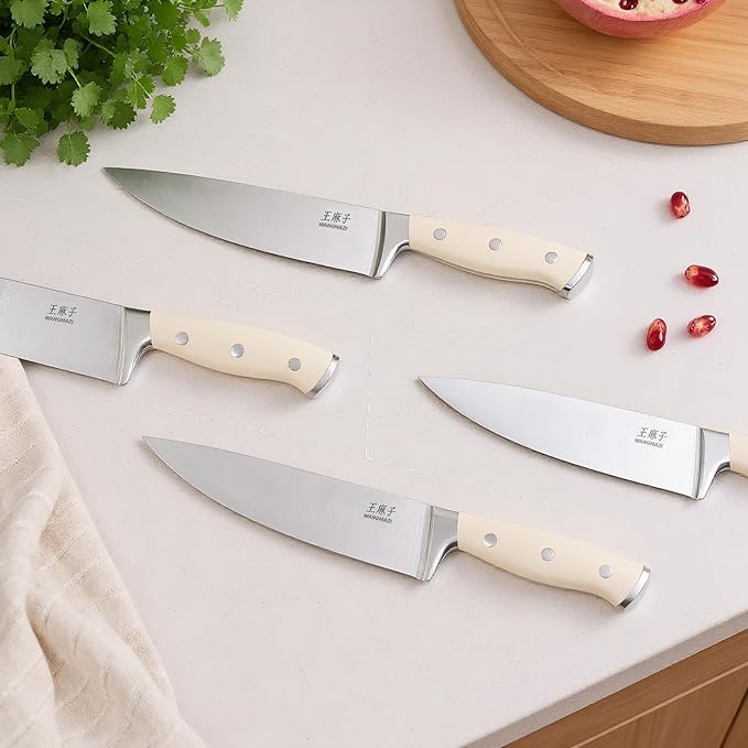Newly Updated Premium Chef Knife Set High Carbon Stainless Steel Sharp Blade Ergonomic Rivets Handle Knife Block Set Hundreds of Years of Masterful Craftsmanship(Ivory,15PCS)