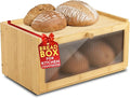 Culinary Couture Bamboo Bread Box for Kitchen Countertop - Large Capacity Storage BreadBox for Homemade Bread with Acrylic Window and Extra Top Storage