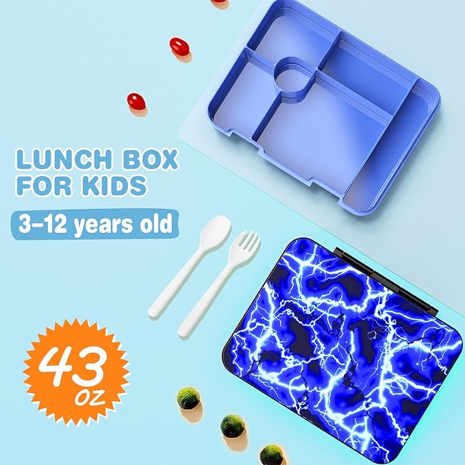 Bevalsa Kids Bento Lunch Box with 6 Compartment, Stainless Steel Metal Water Bottle, Insulated Bag & Utensils, BPA-Free Leakproof Food Container for School Boys Girls, Back To School Gift