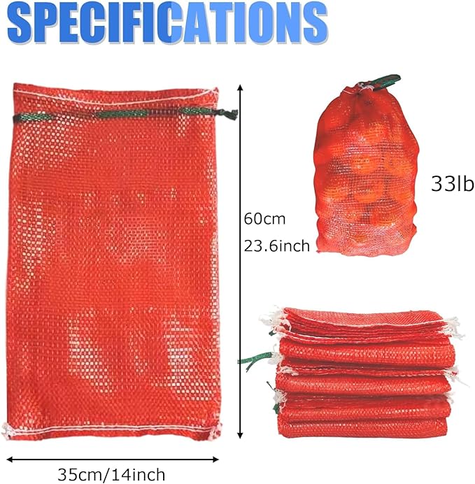 50 Pack Mesh Onion Bags, 14"×24" Reusable Vegetable Produce Bags 33LB with Drawstring for Onions Vegetables Crawfish Citrus Firewood (50, 14''*24'')