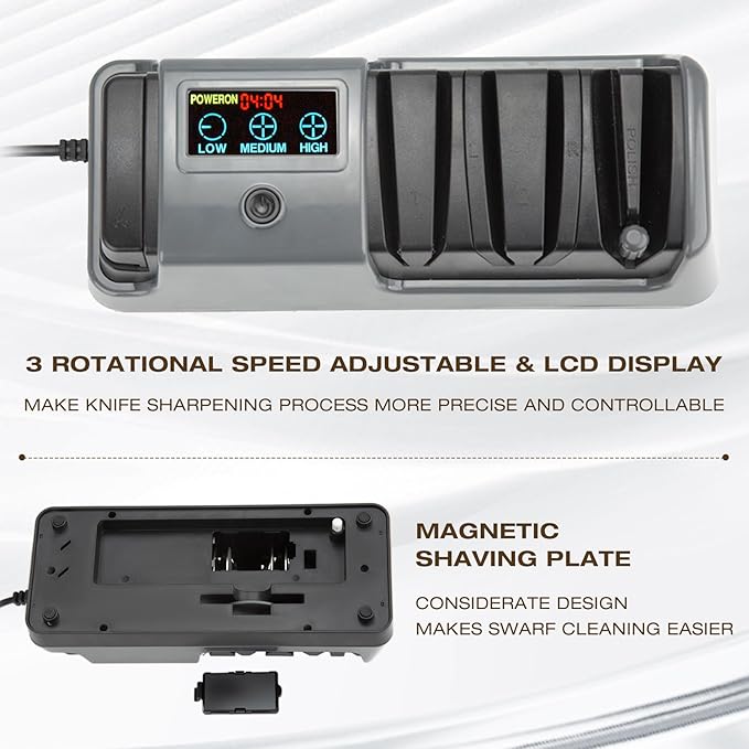 Professional 3-Stage Electric Knife Sharpener for Kitchen Knives, LCD Screen, 100% Diamond Abrasive, Adjustable Rotational Speed, Precision Angle Guides for All Kitchen Knives