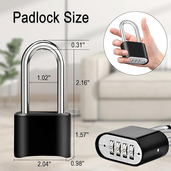 1pcs Combination Lock, 4-Digit Heavy Duty Combo Lock, Combination Padlock Outdoor Waterproof Gate Locks for Outdoor Fence, Locker, Sheds, Gym, Gate Hasps (1pcs, Long Shackle)