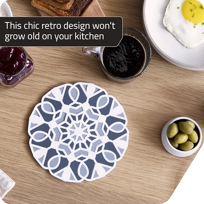 Peleg Design TriveTile Trivet Set – for Hot Pots and Pans - Fun and Decorative – Non-Slip Heat-Resistant Kitchen Trivets - Split into 3 Trivets, Holds 3 Dishes Simultaneously - 7x7 inches (Charcoal)