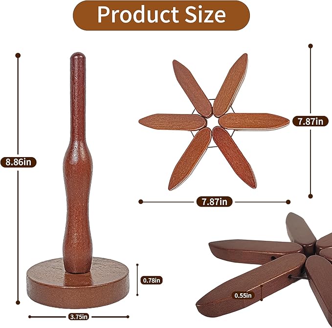 4PCS Wooden Trivets for Hot Dishes, Tree Shape Trivet Set,4 Wood + 1 Stand stored Like a Christmas Tree,Wooden Trivets for Hot Dishes、Pot、Bowl、Teapot、Hot Pot Holder, Brown