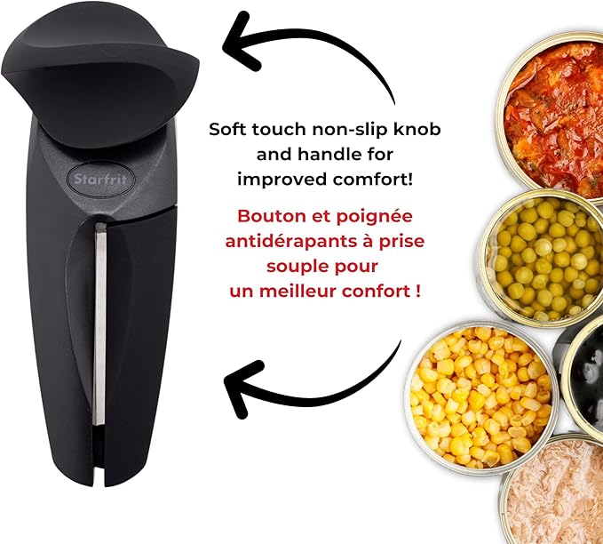 Starfrit MightiCan Can Opener - Safe - Holds Lid and Leaves No Sharp Edges on Lid - 3 year warranty - Comfort Grip - Heavy Duty Non-Slip Knob - 2025 Model