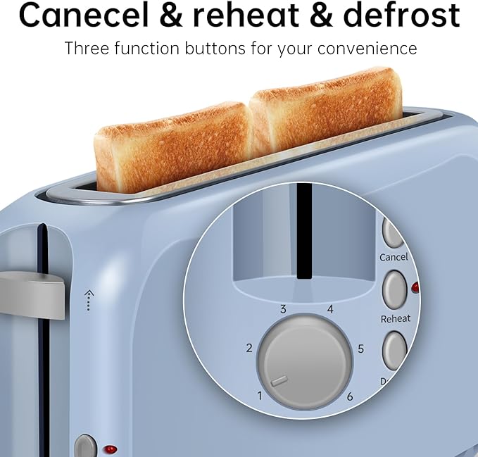 SEEDEEM 2 Slice Slim Toaster, Single 10" Long Slot Toaster Fits Bagels & Artisan Bread, 6 Shade Settings, Cancel/Reheat/Defrost, Removable Crumb Tray, Auto Shut-Off, Blue