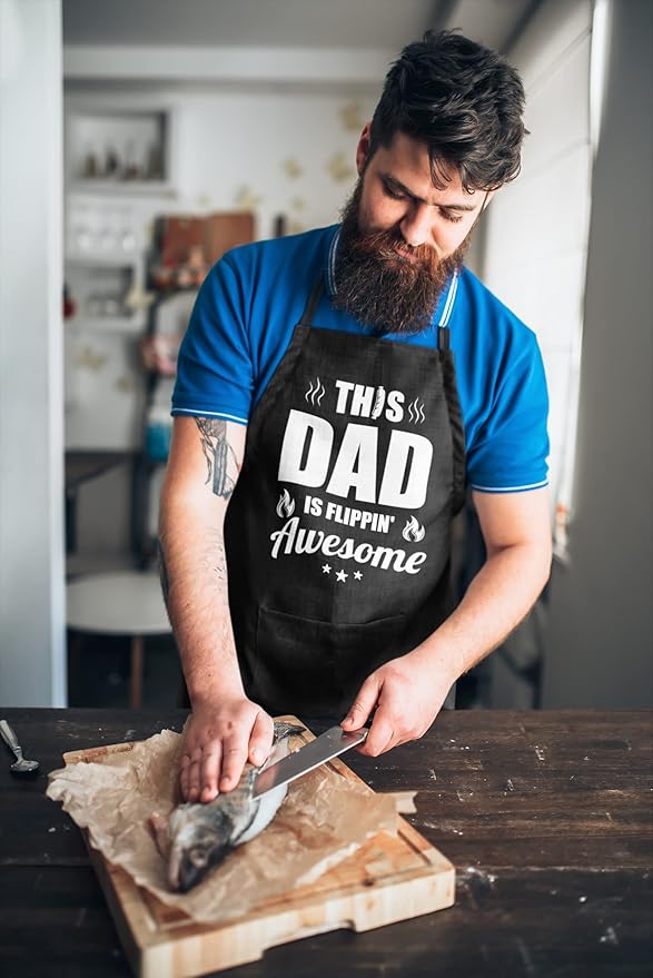 100% Cotton, Black Funny Aprons for Men, Dad, Husband - Birthday, Father’s Day Grilling Gifts for Papa, Husband.