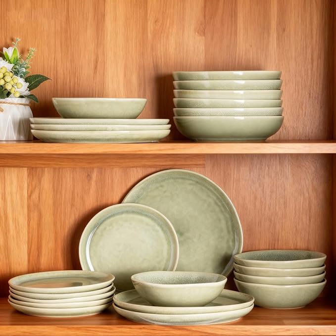 AmorArc Ceramic Dinnerware Sets,Handmade Reactive Glaze Stoneware Plates and Bowls Set,Highly Scratch Resistant | Dishwasher & Microwave Safe Dishes Set,Service for 4 (12pc)