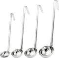 Fit Meal Prep Stainless Steel Soup Ladle One-Piece Sauce Spatula with Hook Handles, Commercial Grade Serving Spoon, Kitchen Tool for Restaurant or Home Cooking [Pack of 4] - 2oz, 4oz, 6oz, 8oz
