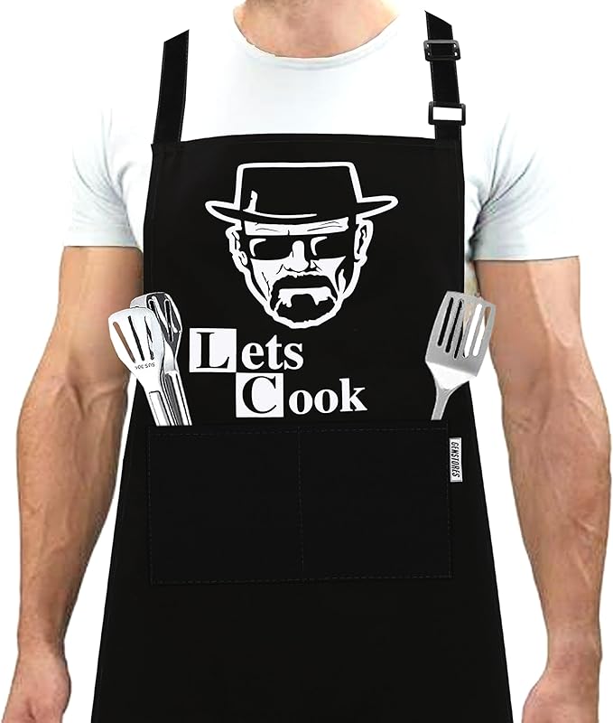 Funny Grilling Aprons for Men with Pockets BBQ Novelty Cooking Apron for Son Grandad Christmas Fathers Day Gift