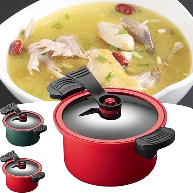 Micro Pressure Stockpot, Gas Stove/Open Fire Induction Cooker Universal Stew Pot, Kitchen Vacuum Micro Pressure Stock Pot, 3.5L/7L Micro Pressure Crock Pot, for Home Kitchen (Red,7L)