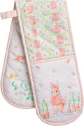 Maison d' Hermine Double Oven Mitts 100% Cotton 7"x35" Double Oven Mitt Heat Resistant BBQ Cooking Gloves with Loop, Baking, Grilling, Home, Kitchen, Handling Hot Pans Spring Summer (Bunny Party)