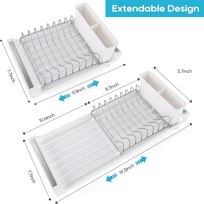 Small Expandable Dish Drying Rack – Compact & Space-Saving – No Spout, No Leaks – Durable, Rust Resistant & Easy to Clean – Ideal for Kitchens, Apartments & RVs – Extend 10.9 to 18.6 inches (White)