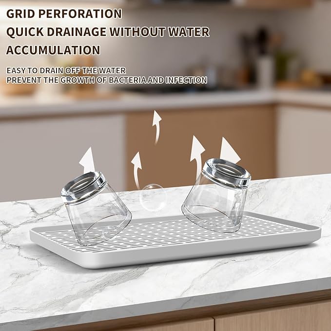 Plastics Drain Tray, Cup & Dish Drying Rack, Drain Board 2 Tier Non Slip Serving Tray with Drainboard Perfect for Sink, Coffee Table, Outdoor (12.2 x 7 x 0.98 in)