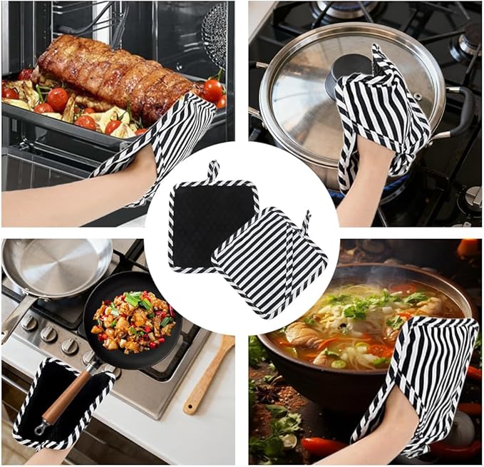 Pot Holders for Kitchen 2 Pack Heat Resistant Hot Pads for Kitchen Counter Decor, Silicone Non-Slip Hot Pads with Soft Cotton Lining Pot Holder Trivets for Kitchens Oven Cooking Baking Pans, Black
