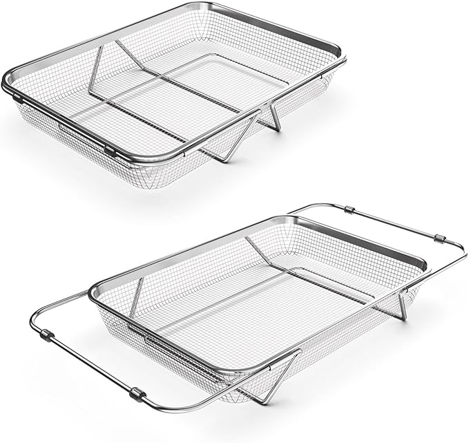 Extendable Dish Rack with Feet, Vegetable Colander Basket, Stainless Steel Dish or Silverware Drying Rack, Ultimate Kitchen Organizer Over The Sink (12.99 x 9.65 x 2.76 Inches)
