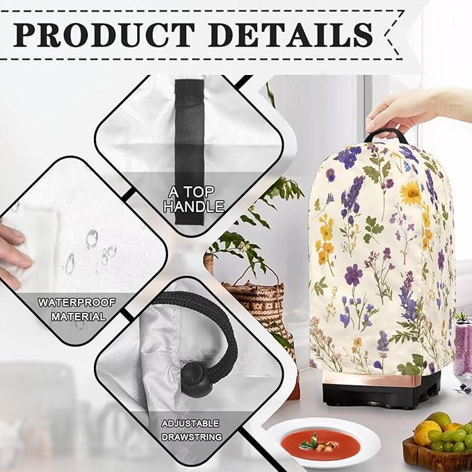 Wildflower Blender Cover for Kitchen Small Appliance Dustproof Cover Washable Foldable Coffee Appliance Covers with Durable Handle