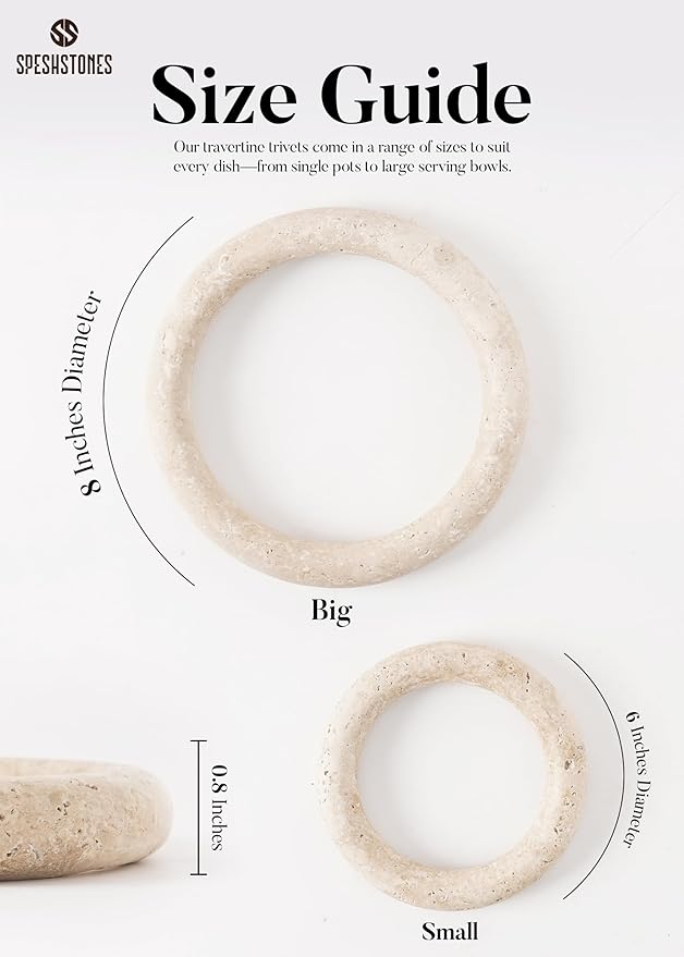 Marble Trivets for Dining Table Set of 2 Handmade Travertine Trivet for Hot Dishes, Plate, Hotpot and Dish Pan - Stone Pot Holders for Kitchen Countertop Decor
