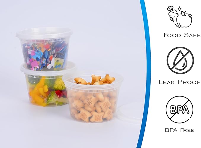 EDI Plastic Deli Food Storage Containers - 8 oz (20 sets), 16 oz (20 sets), 32 oz (10 sets) with Airtight Lids, Deli Containers Bundle