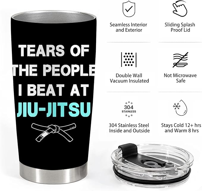 Jiu Jitsu Gifts, BJJ Brazilian Gifts, 20oz Stainless Steel Tumbler with Lid Straw