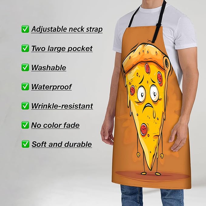 Pizza Slice Apron for Women, 28x33in, Kitchen Chef Aprons with 2 Pockets, Polyester, Cartoon Pizza Apron for Cooking BBQ Baking Gardening Chef, Gifts for Mom Wife Dad