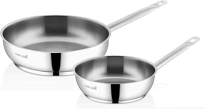 SAFLON Stainless Steel Tri-Ply Capsulated Bottom 2-Piece Fry Pan, Induction Ready, Oven and Dishwasher Safe