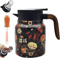 Vintage Floral Pattern Teapot – Built-In Infuser, 800ML/1000ML Heatproof Stainless Steel Teapot with Lid for Hot Drinks (Red, 800ml-Wooden handle)