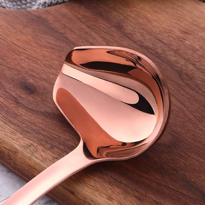 Sauce Ladle, BYEGOU Drizzle Spoon with Spout Gravy Soup Ladle, Stainless Steel Kitchen Utensil, Mirror Polish & Dishwasher Safe, 8.67 Inch, Rose Gold