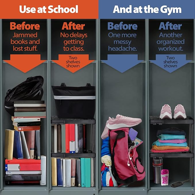 Locker Organizer Shelf， Adjustable Width and Height, Ideal Locker for School, Office, and Gym Lockers… (White)